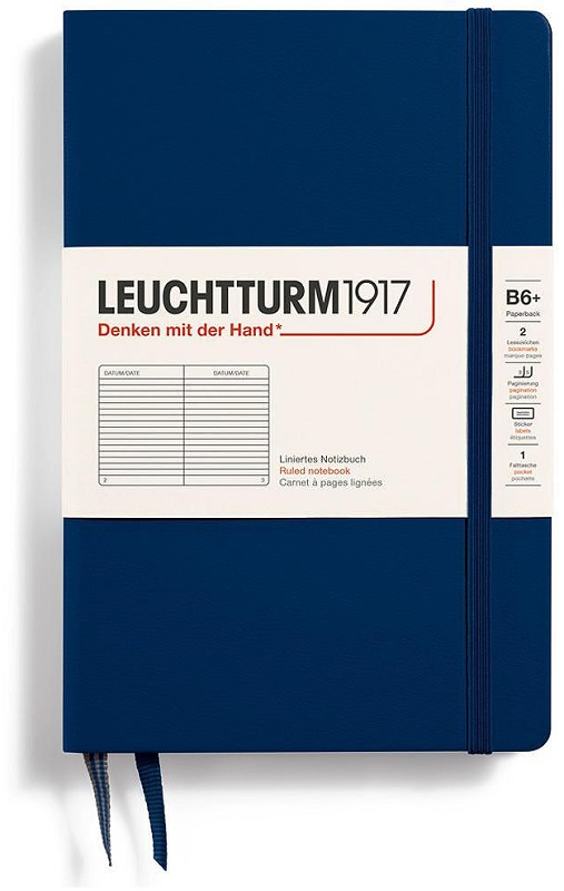 Caiet Leuchtturm1917 Paperback - B6+, albastru, liniat, copertă rigidă