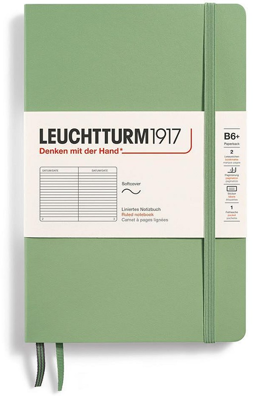 Caiet Leuchtturm1917 Paperback - B6+, verde deschis, liniat, copertă moale