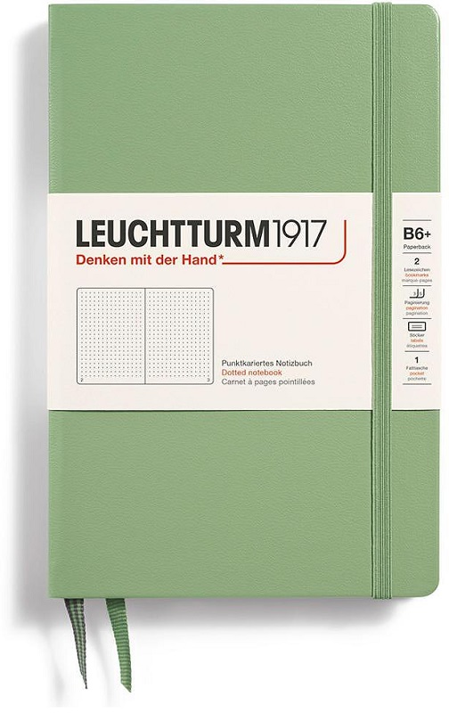 Caiet Leuchtturm1917 Paperback - B6+, verde deschis, pagini cu puncte, copertă rigidă
