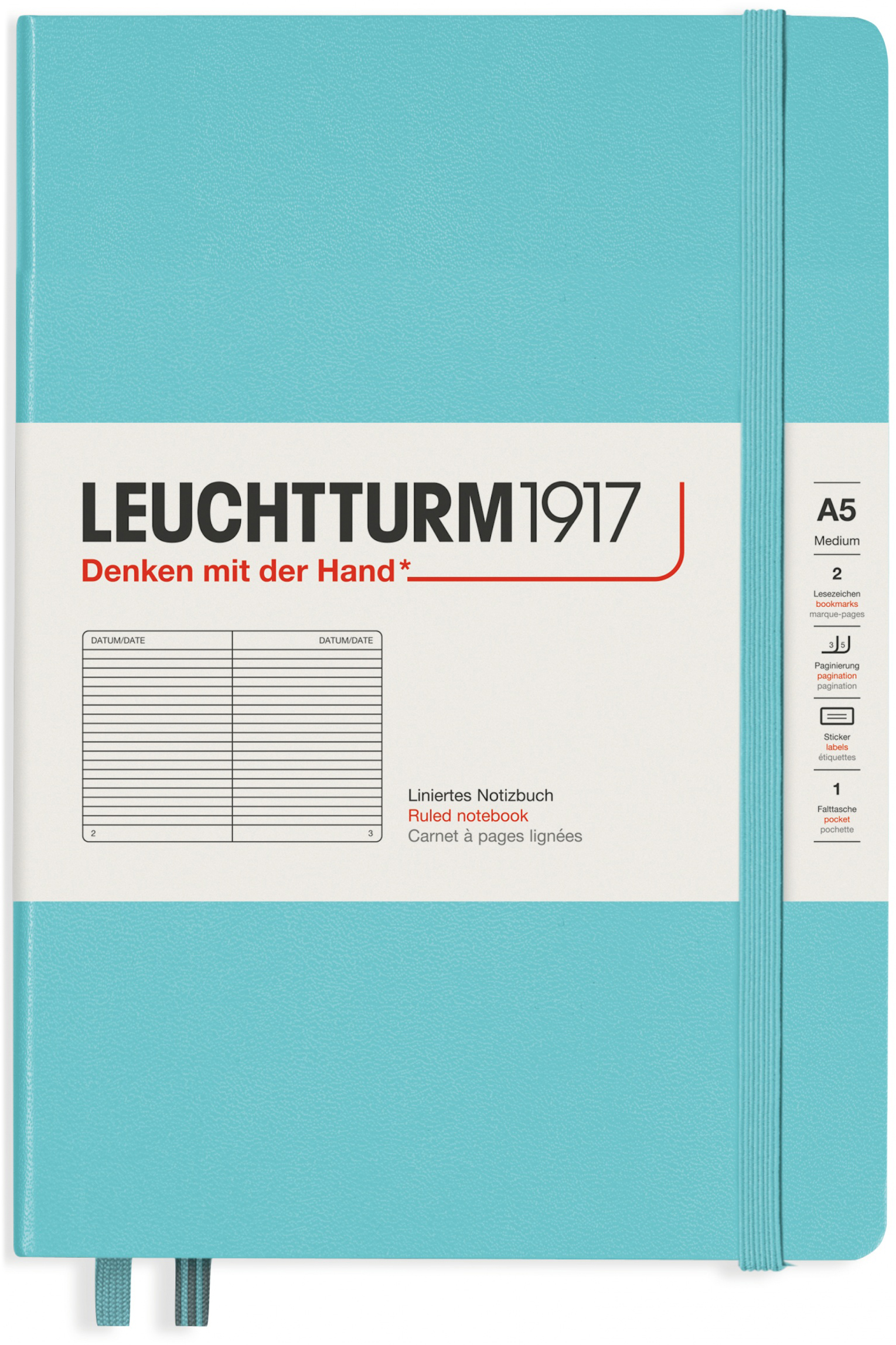 Agenda Leuchtturm1917 Rising Colors - A5, pagini liniate, Aquamarine