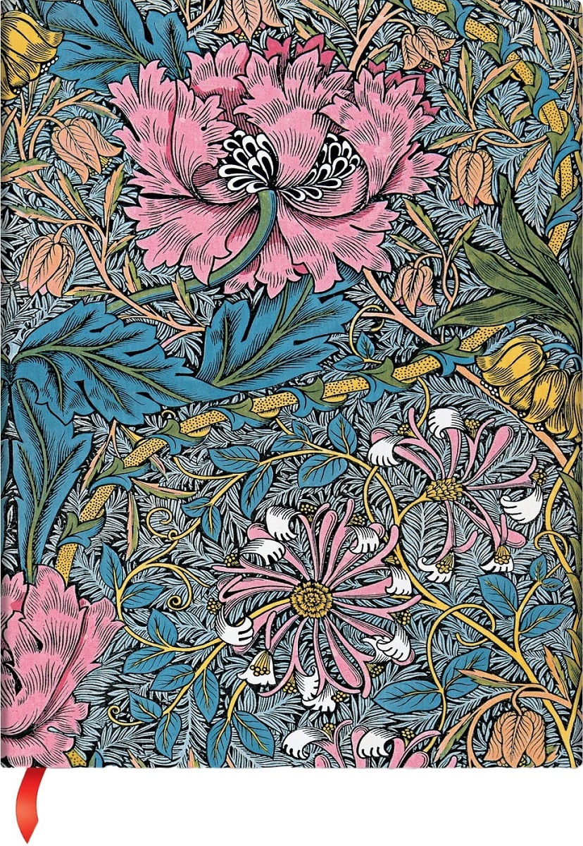 Carnețel Paperblanks Morris Pink Honeysuckle - 13 x 18 cm, 72 coli de hârtie, cu linii largi