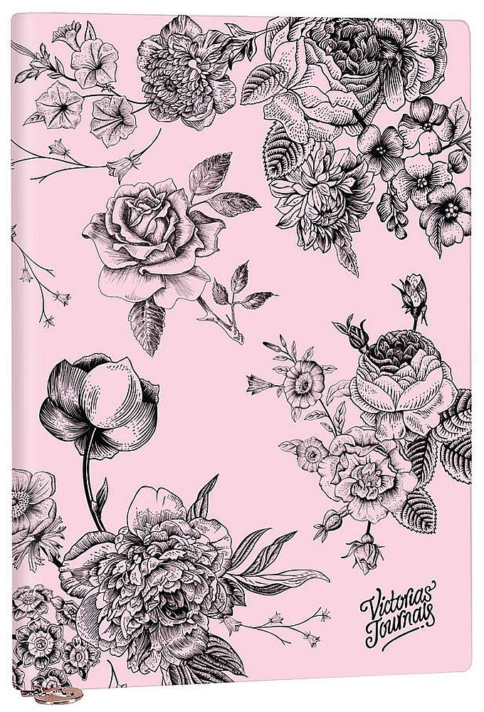 Caiet Victoria's Journals Florals - Roz și negru, copertă plastică, A5