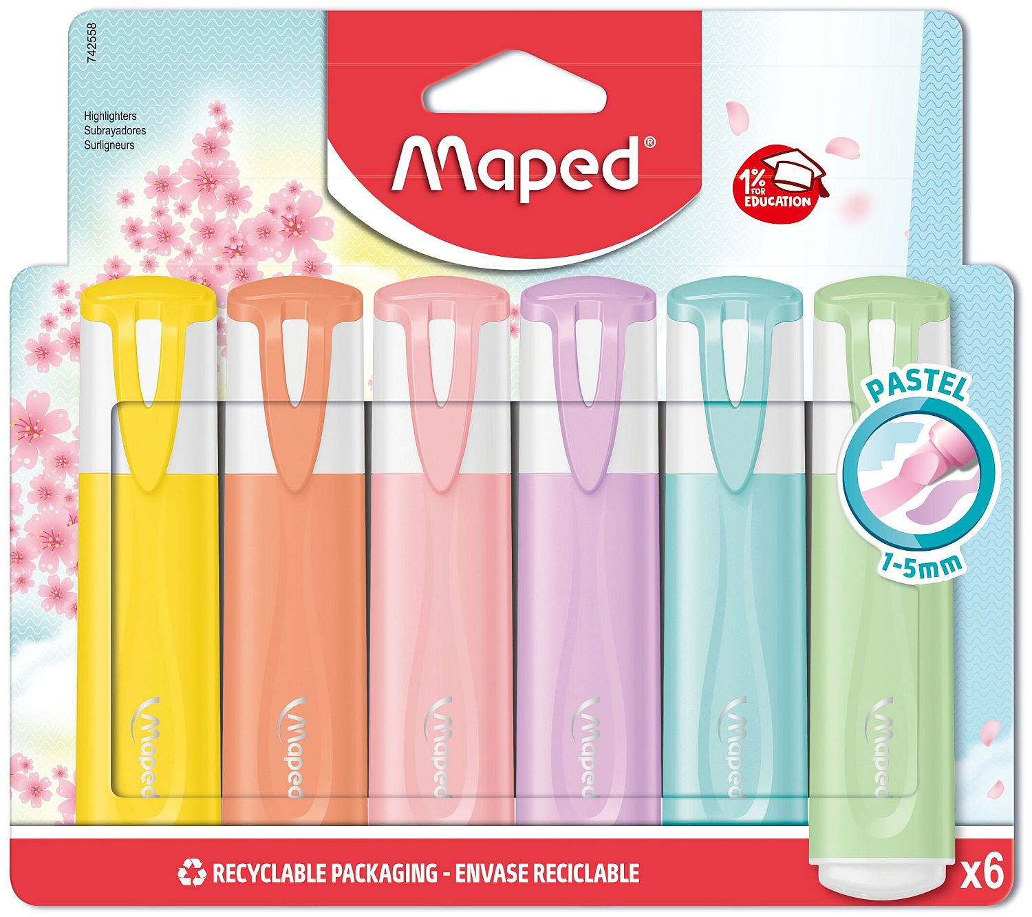 Etichete text Maped Fluo Peps - Pastel, 6 culori