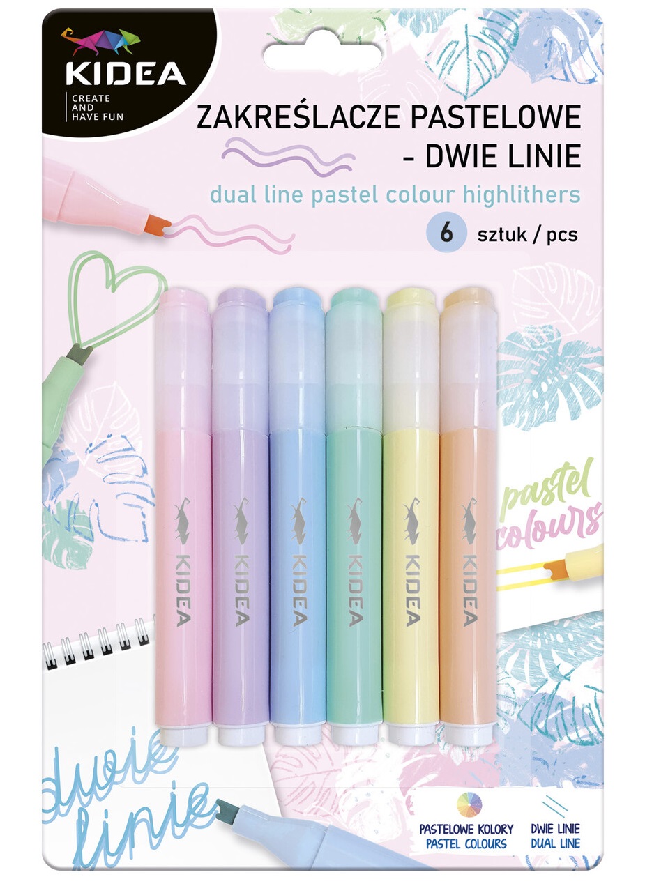 Textmarkere Kidea - linie dubla, 6 culori, pastel