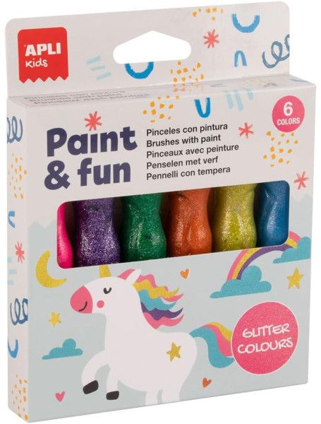 Vopsele tempera Apli - 6 culori strălucitoare, cu pensulă