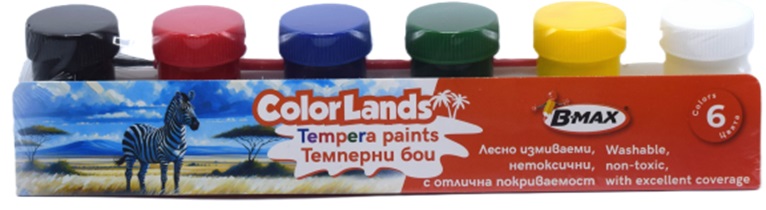 Vopsele tempera B-Max Color Lands - 6 culori x 20 ml