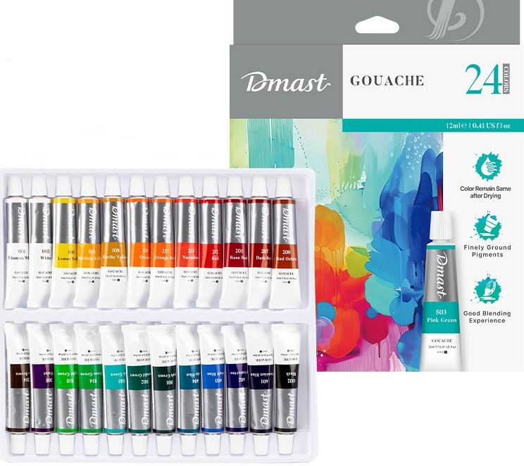 Vopsele cu tempera Deli Dmast - 24 culori x 12 ml