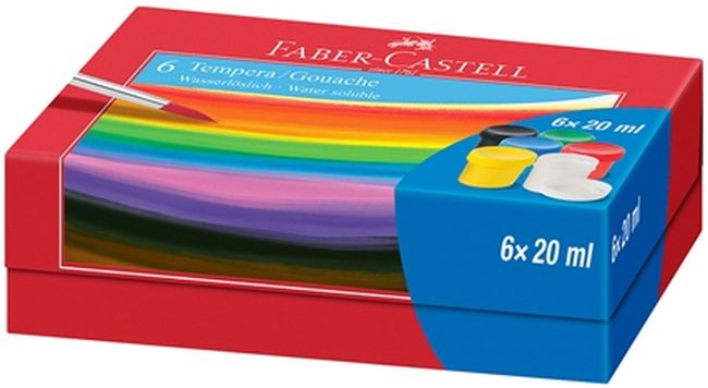 Vopsele cu tempera Faber-Castell - 20 ml, 6 culori, in borcane