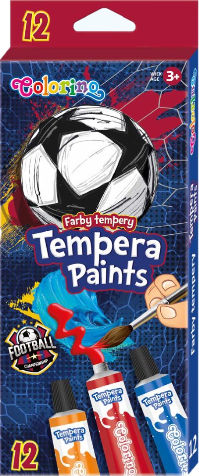 Vopsele tempera în tuburi Colorino - Fotbal, 12 culori x 12 ml