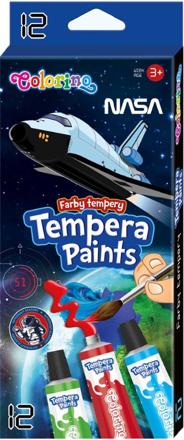 Vopsele tempera în tuburi Colorino - Nasa, 12 culori x 12 ml