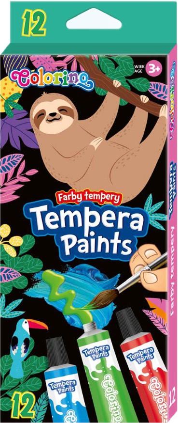 Vopsele tempera în tuburi Colorino - Wildkid, 12 culori x 12 ml