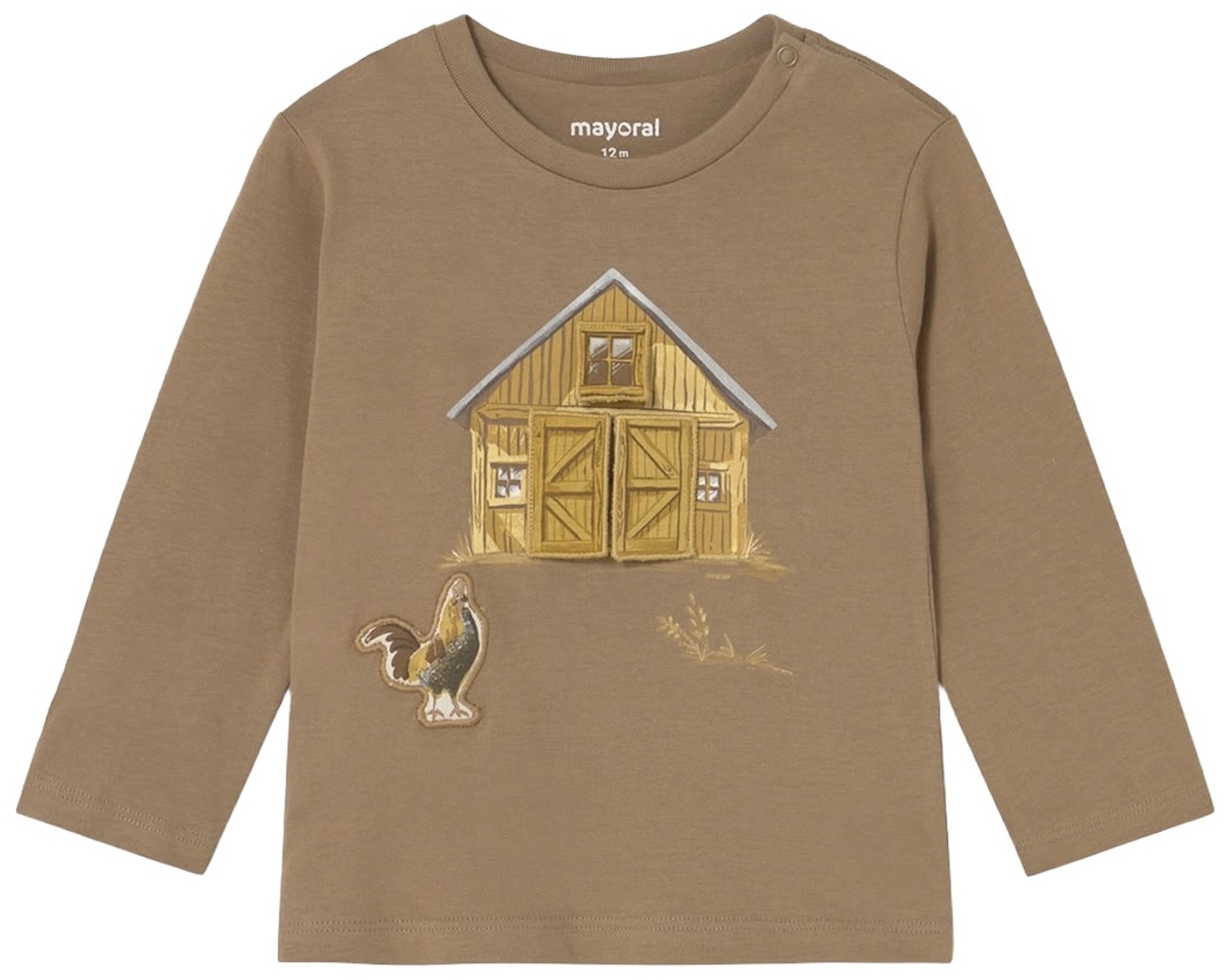 Tricou cu mânecă lungă Mayoral - Fermă, maro, 18 luni