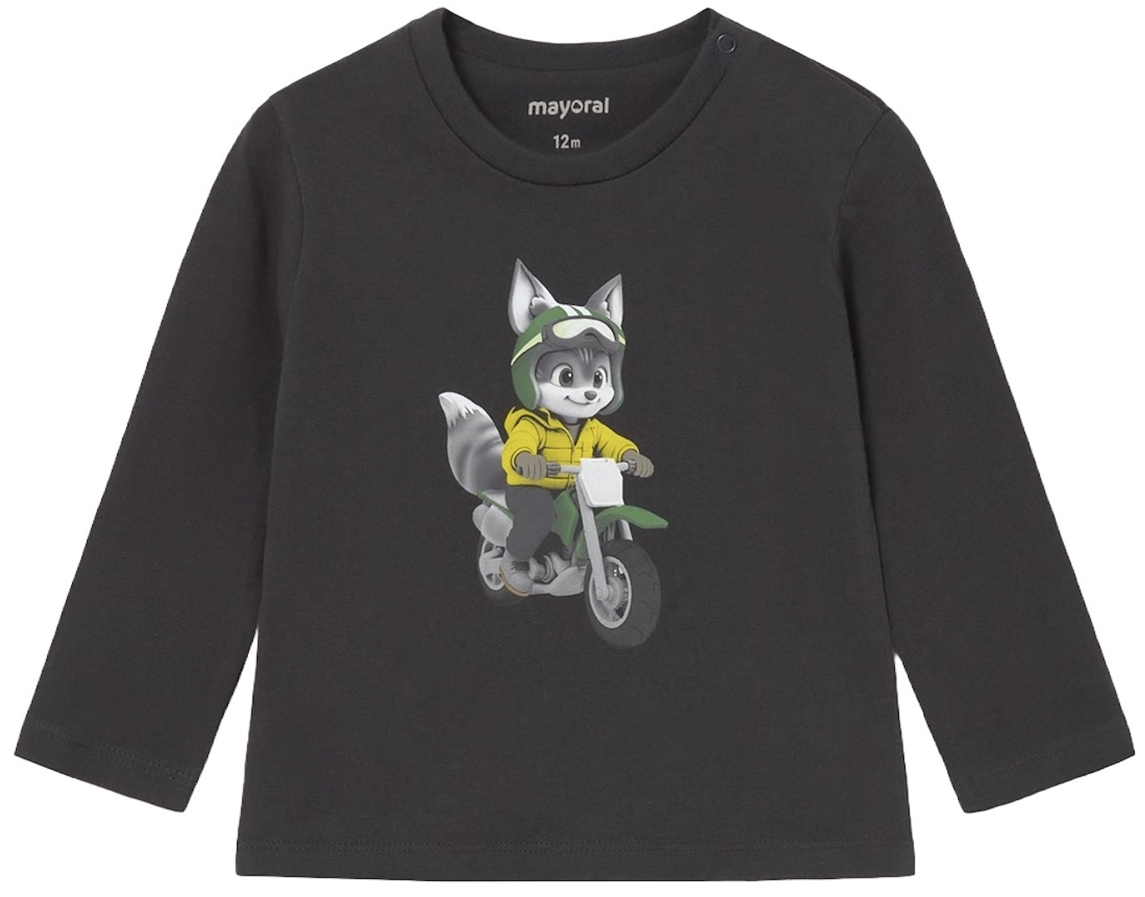 Tricou cu mânecă lungă Mayoral - Pisicuță motociclistă, gri, 18 luni