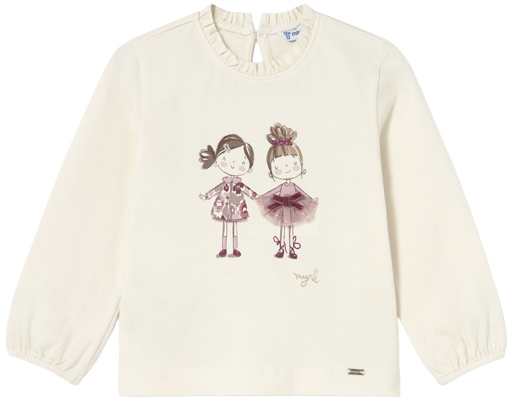 Tricou cu mânecă lungă Mayoral - Păpuși cu haine roz, bej, 12 luni