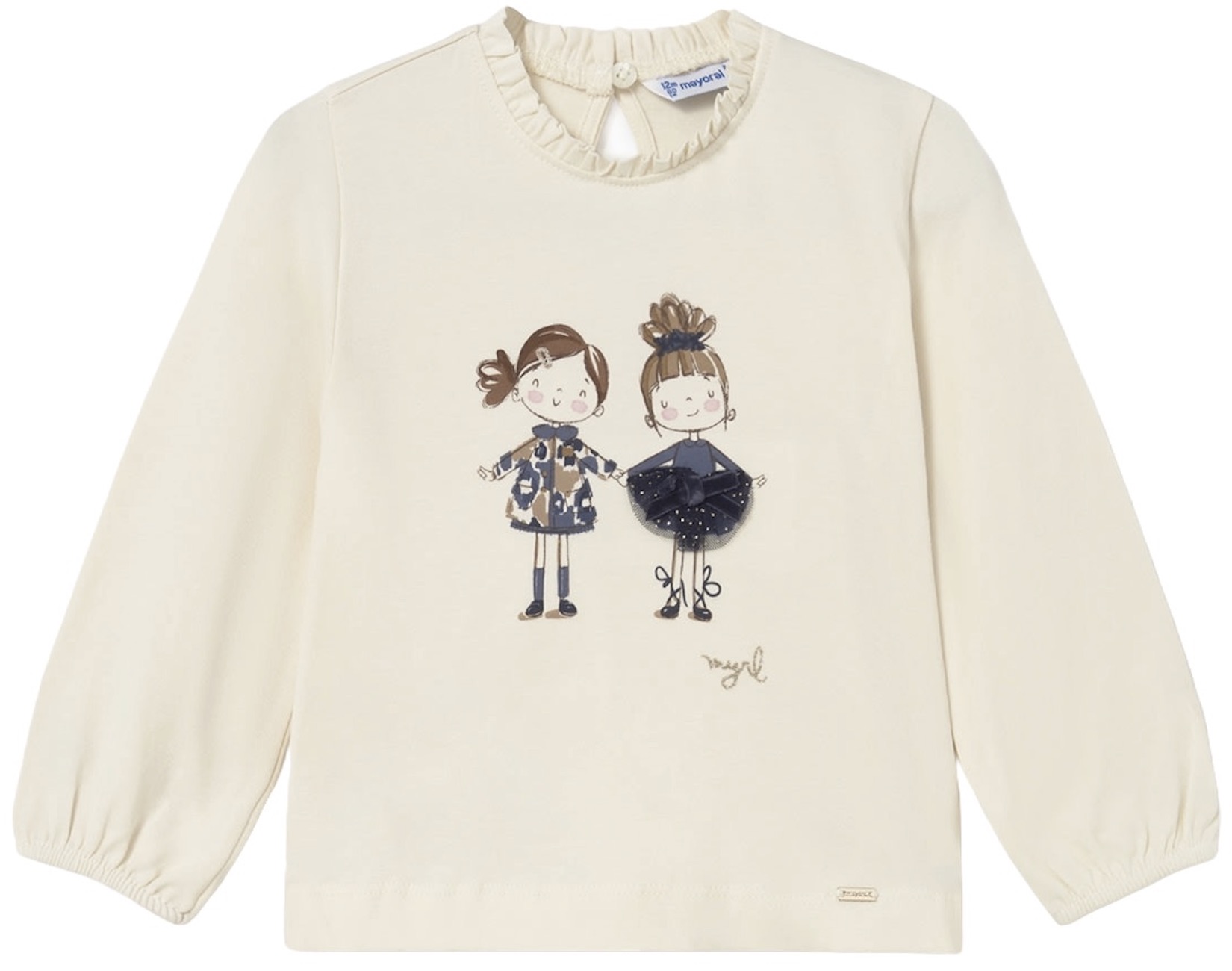 Tricou cu mânecă lungă Mayoral - Păpuși cu haine gri, bej, 12 luni