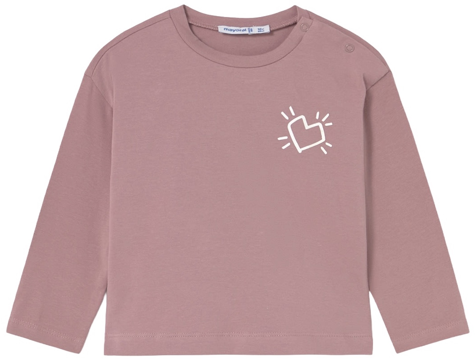 Tricou cu mânecă lungă Mayoral - Cu inimă albă, roz, 18 luni