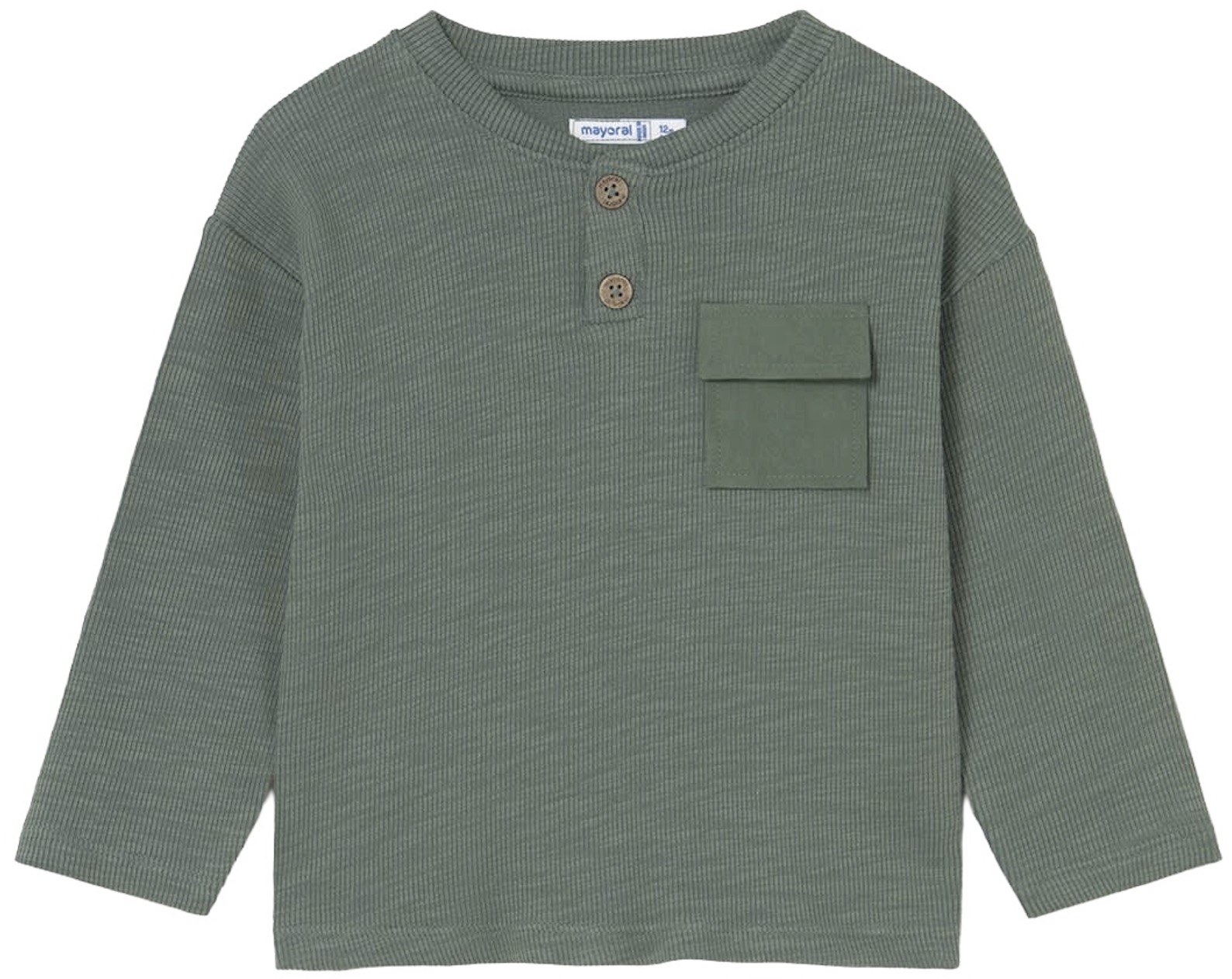 Tricou cu mânecă lungă Mayoral - Cu buzunar mic, verde, 12 luni