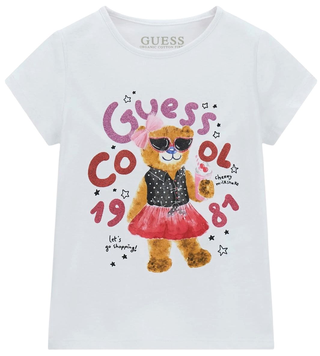 Tricou cu mânecă scurtă Guess - Ursuleț cu rochie, alb, 18 luni