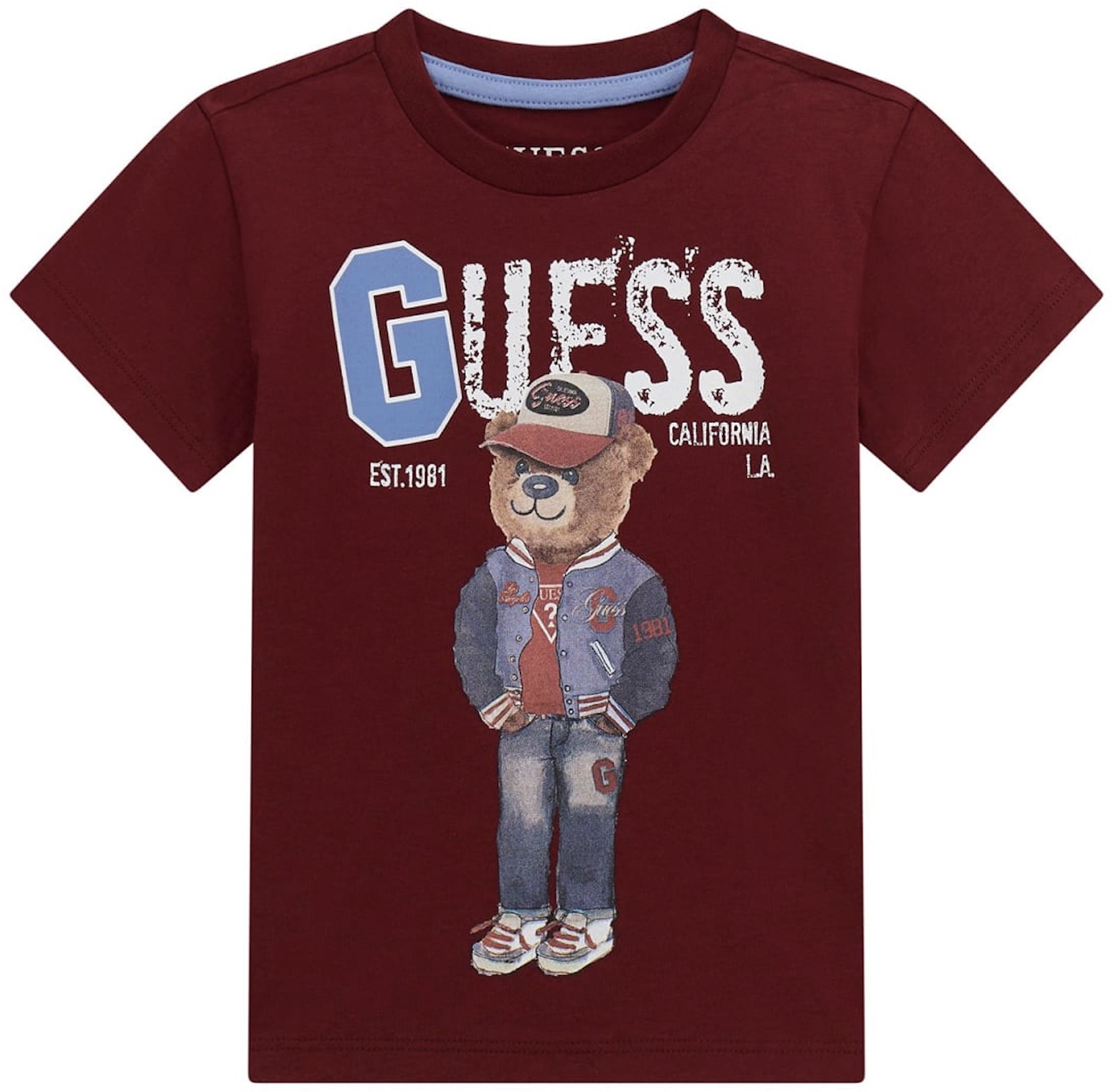 Tricou cu mânecă scurtă  Guess - Urs cu pălărie , roşu , 18 luni