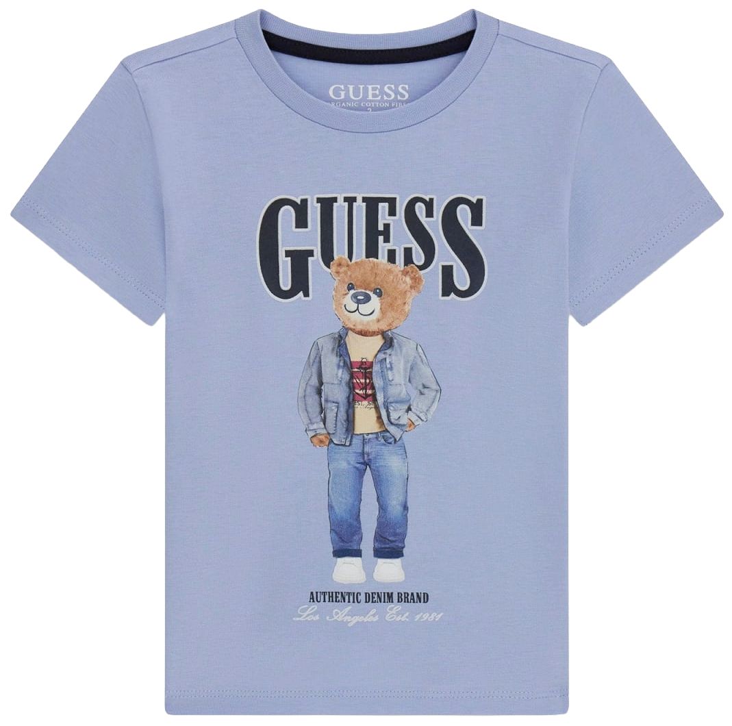 Tricou cu mânecă scurtă Guess - Urs, albastru, 12 luni