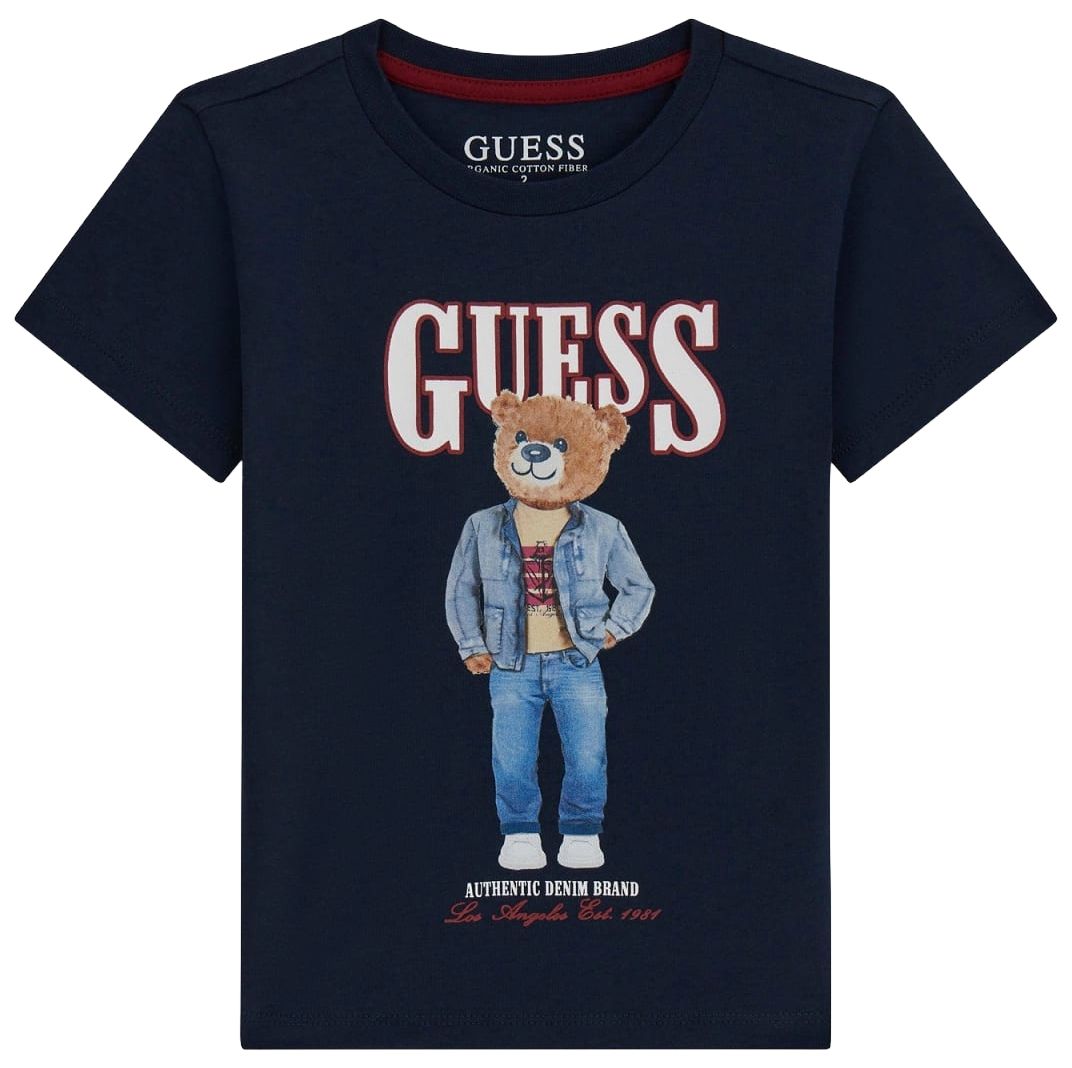 Tricou cu mânecă scurtă Guess - Urs, albastru închis, 18 luni