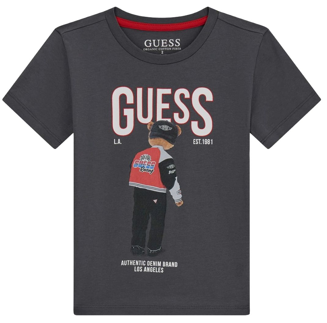 Tricou cu mânecă scurtă Guess - Ursuleț din spate, gri închis, 12 luni