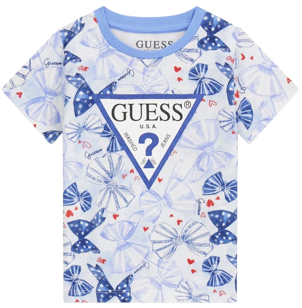 Tricou cu mânecă scurtă Guess - Panglici, albastru, 12 luni