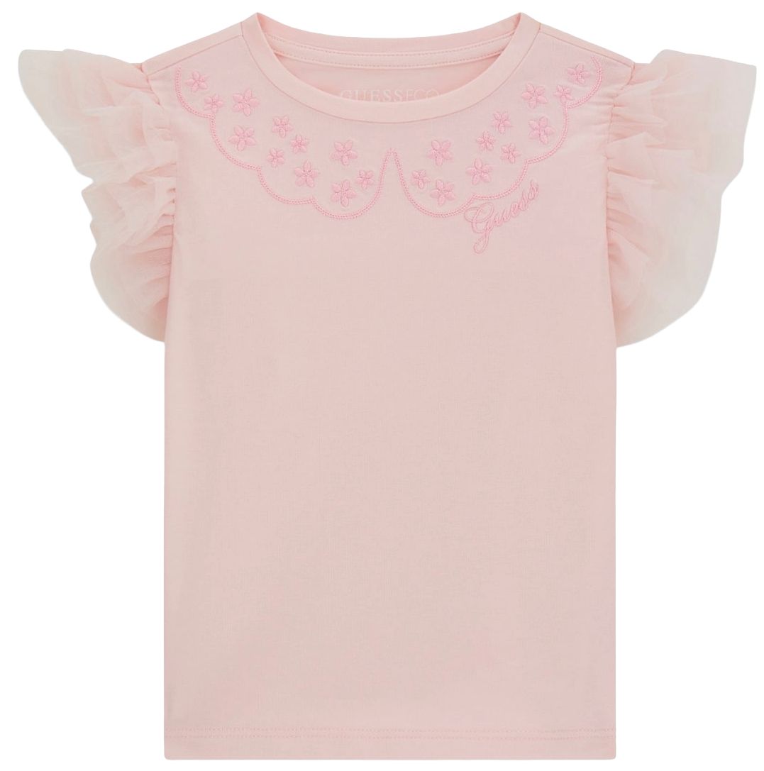 Tricou cu mânecă scurtă Guess - Cu broderie și volane, 18 luni