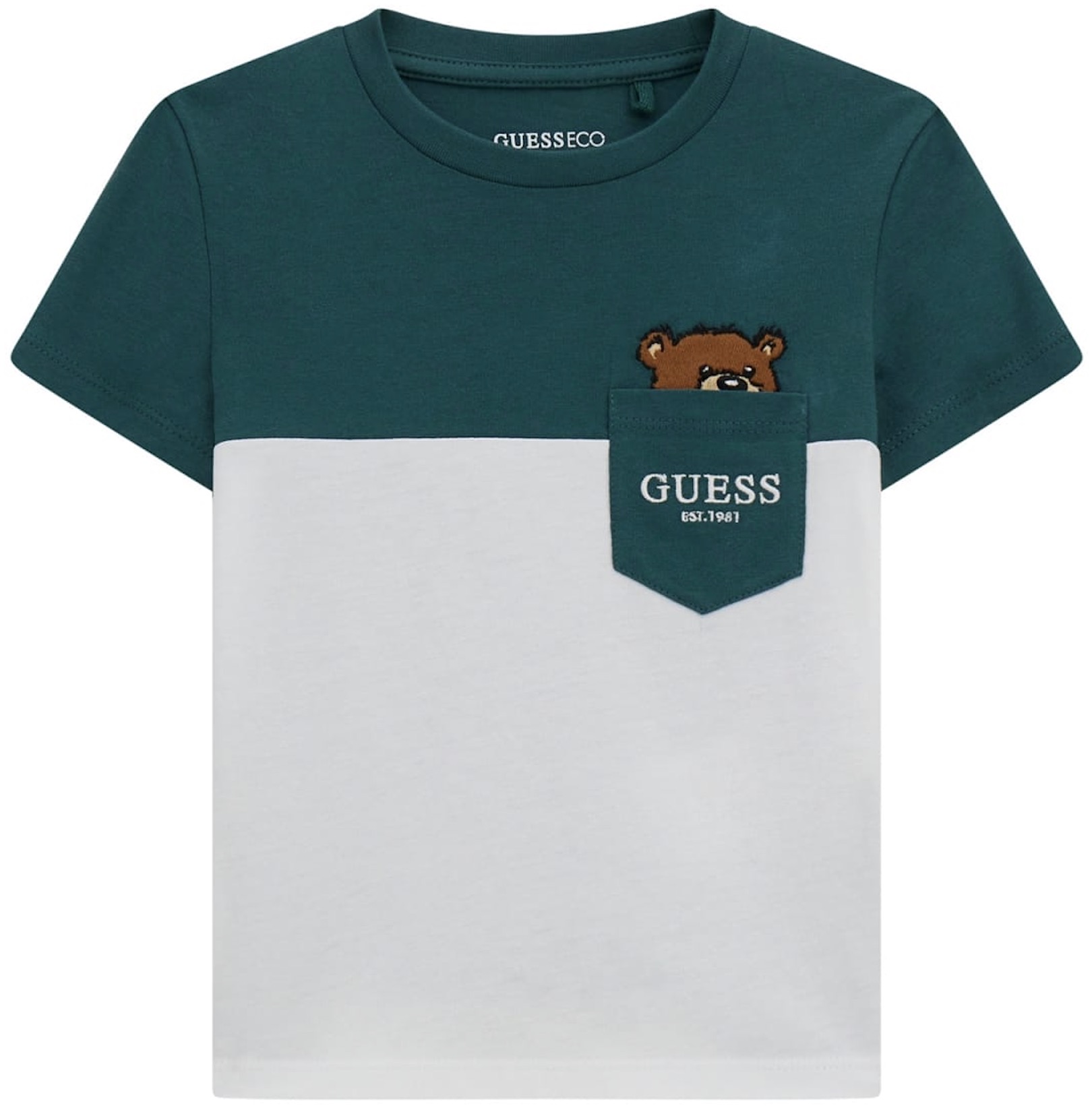 Tricou cu mânecă scurtă Guess - Cu urs maro, multicolor, 18 luni