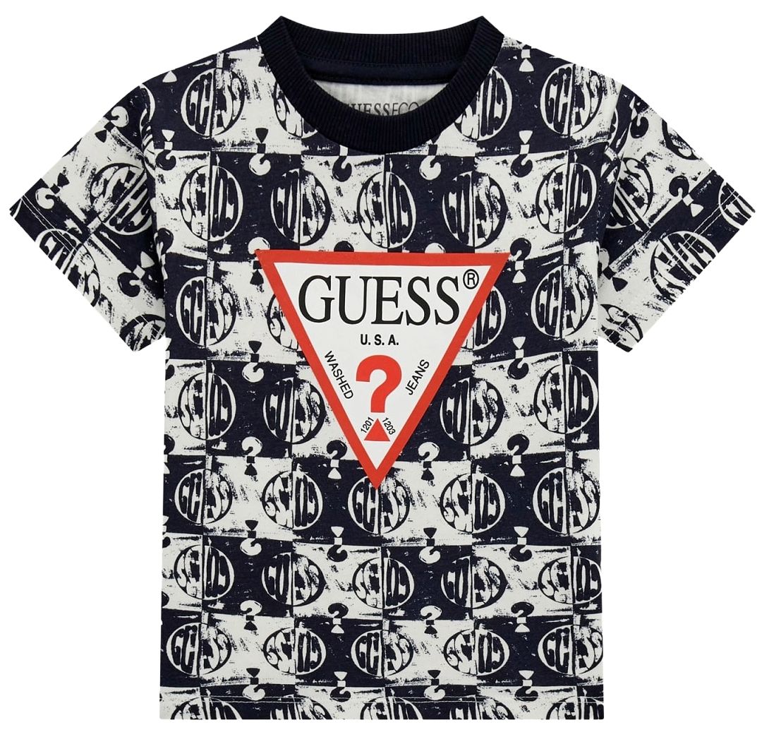Tricou cu mânecă scurtă Guess - Cu cercuri și semn de întrebare, negru, 6-9 luni