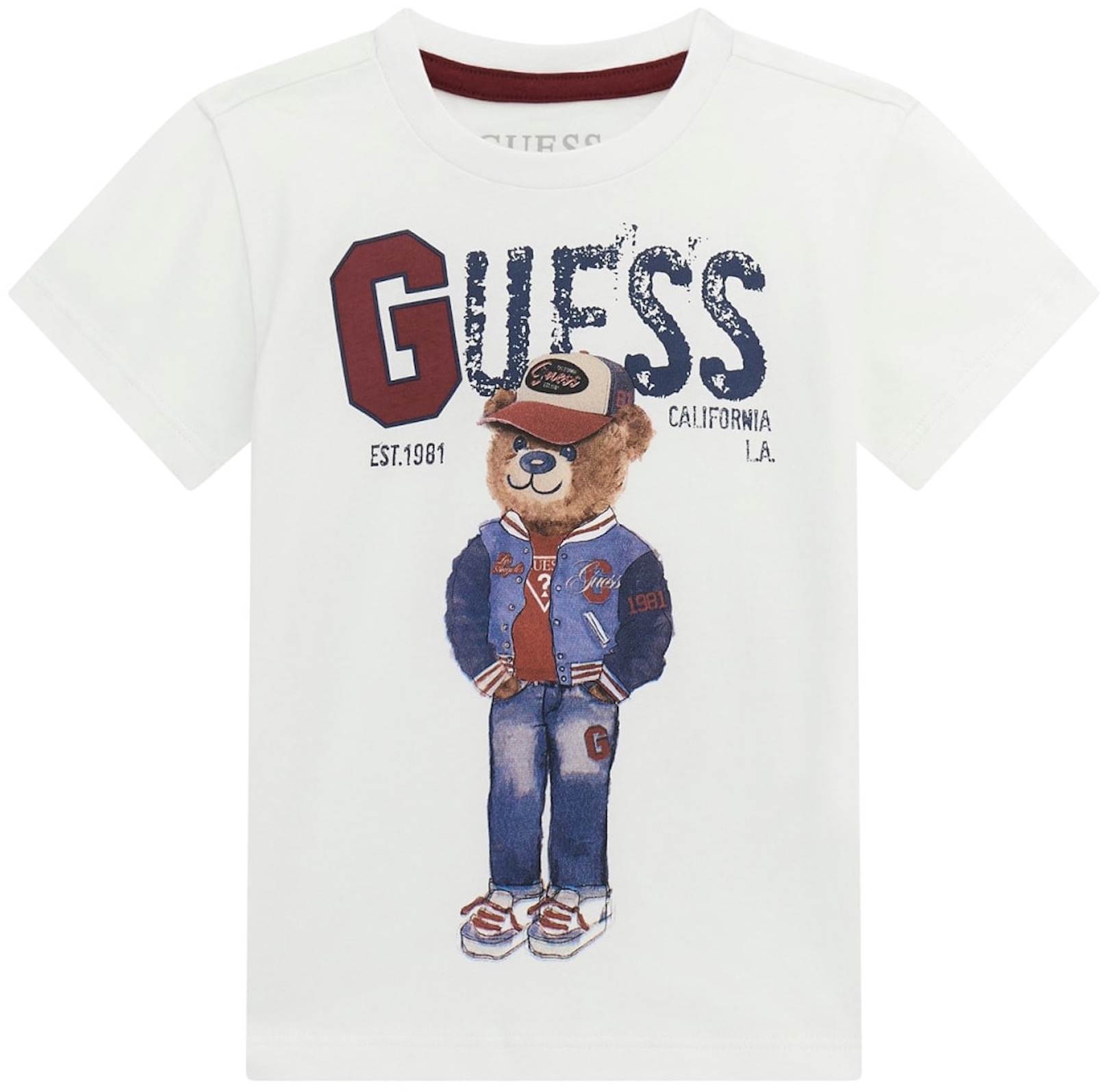 Tricou cu mânecă scurtă  Guess - cu urs  alb , 18 luni