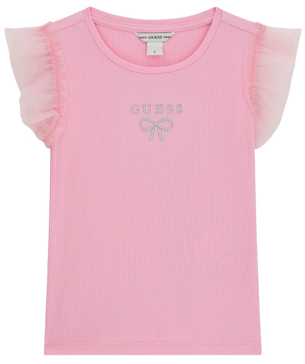 Tricou cu mânecă scurtă Guess - Cu panglică și bucle, roz, 12 luni