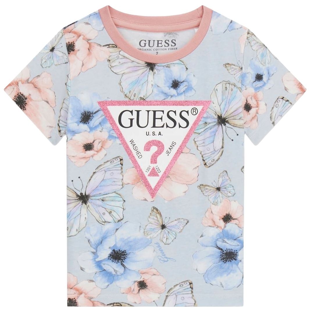 Tricou cu mânecă scurtă Guess - Cu fluturi, multicolor, 12 luni