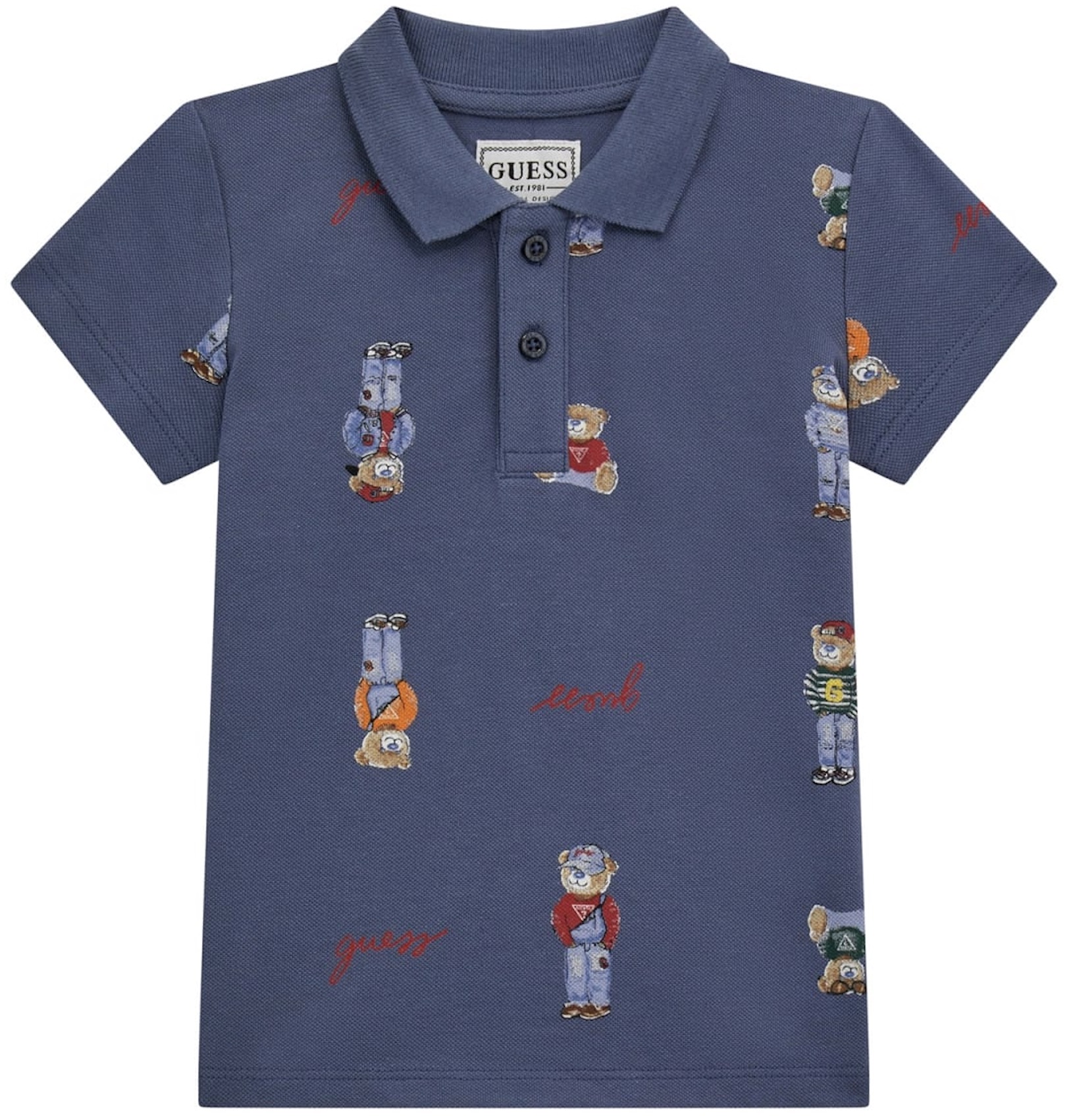 Tricou cu mânecă scurtă Guess - Cu guler polo, bleumarin, 18 luni