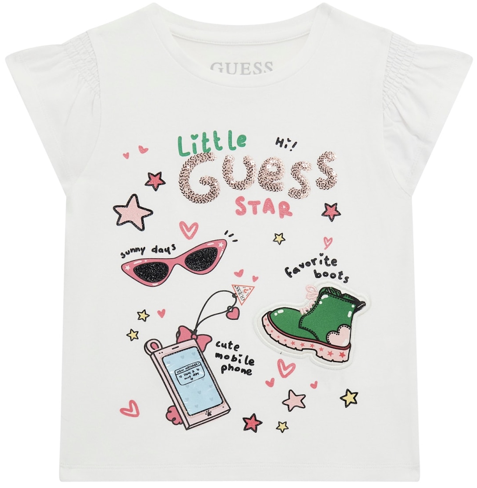Tricou cu mânecă scurtă Guess - Cu imprimeuri colorate, alb, 18 luni