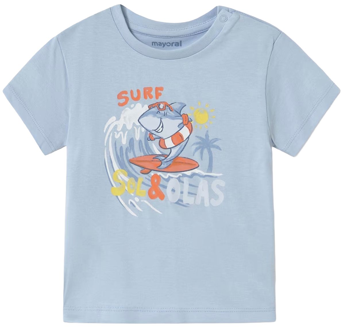 Tricou cu mânecă scurtă Mayoral - Rechin, albastru ceresc, 9 luni