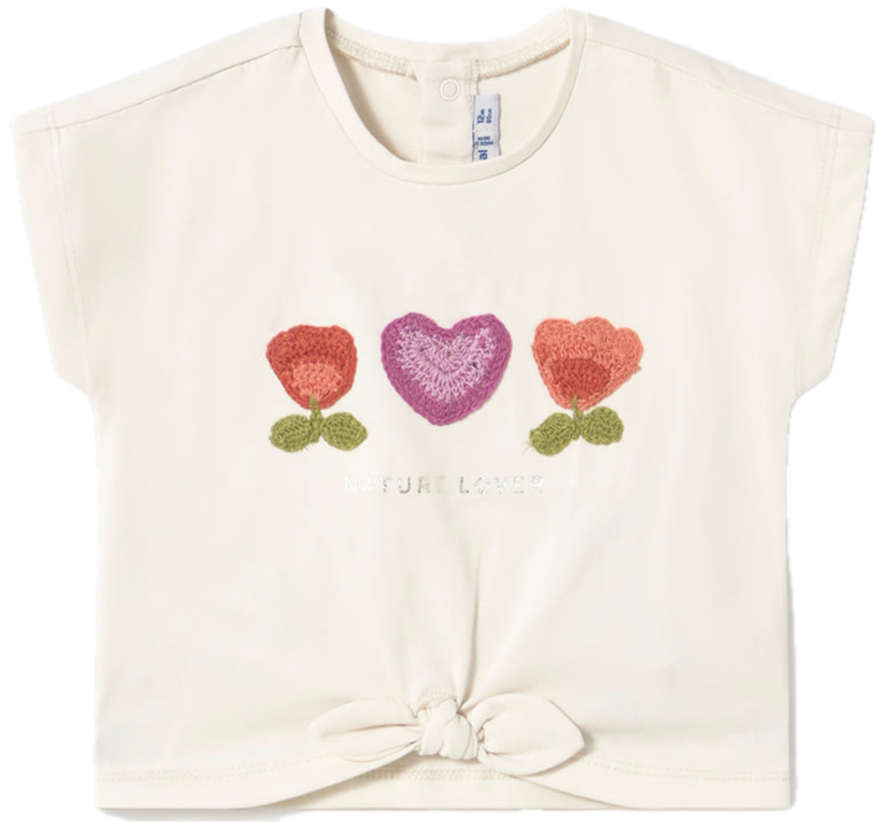 Tricou cu mânecă scurtă Mayoral - Alb, crochet, 12 luni