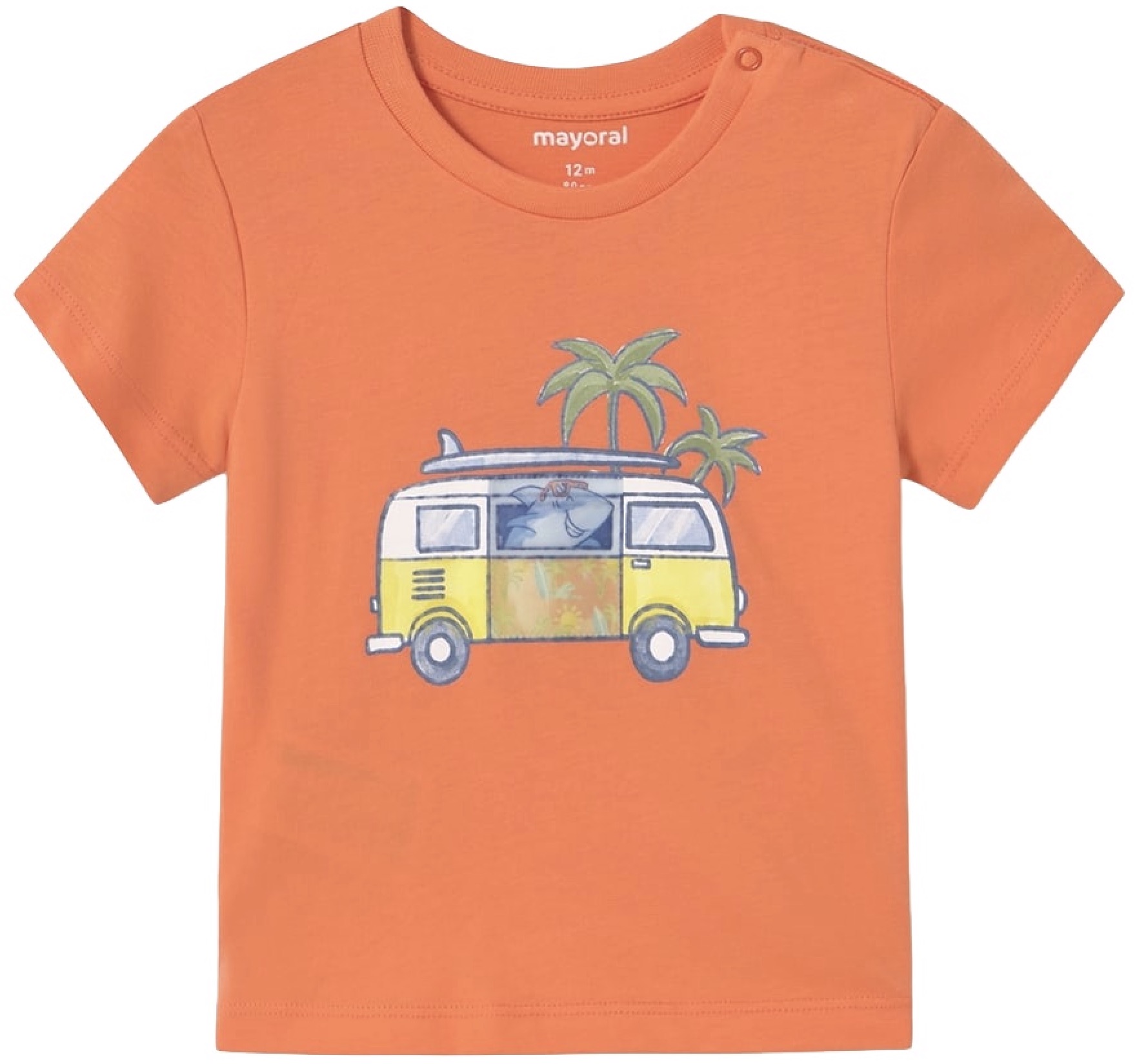 Tricou cu mânecă scurtă Mayoral - Cu aplicație microbuz, portocaliu, 12 luni