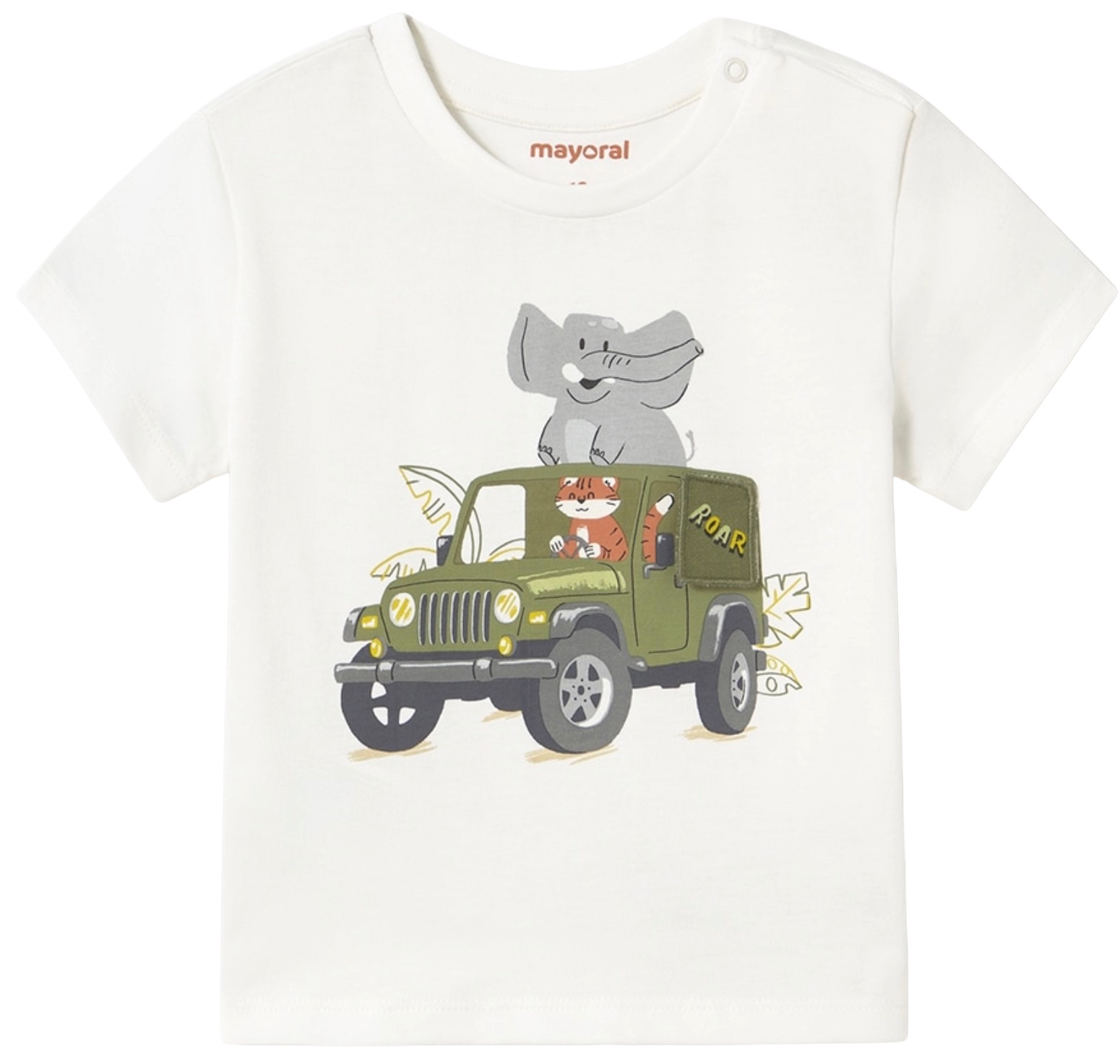 Tricou cu mânecă scurtă Mayoral - Cu aplicație cu animale, alb, 18 luni