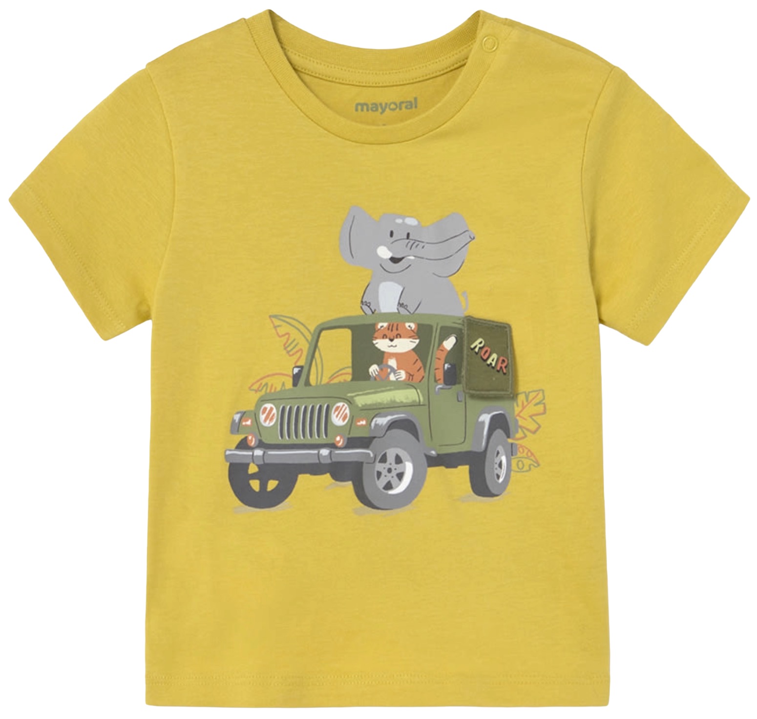 Tricou cu mânecă scurtă Mayoral - Cu aplicație cu animale, auriu, 12 luni