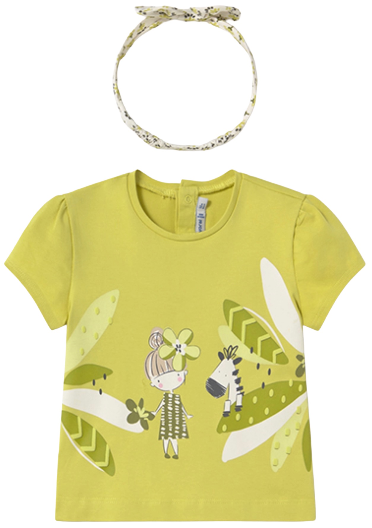 Tricou cu mânecă scurtă Mayoral - Cu diademă, verde, 18 luni
