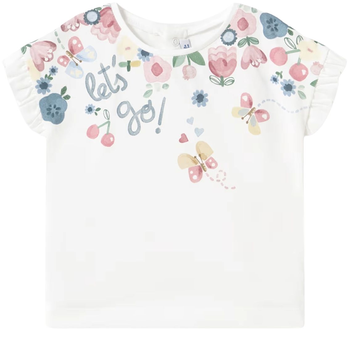 Tricou cu mânecă scurtă Mayoral - Cu grafică, alb, 6 luni