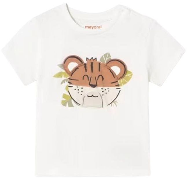 Tricou cu mânecă scurtă Mayoral - Smântână, tigru play, 12 luni