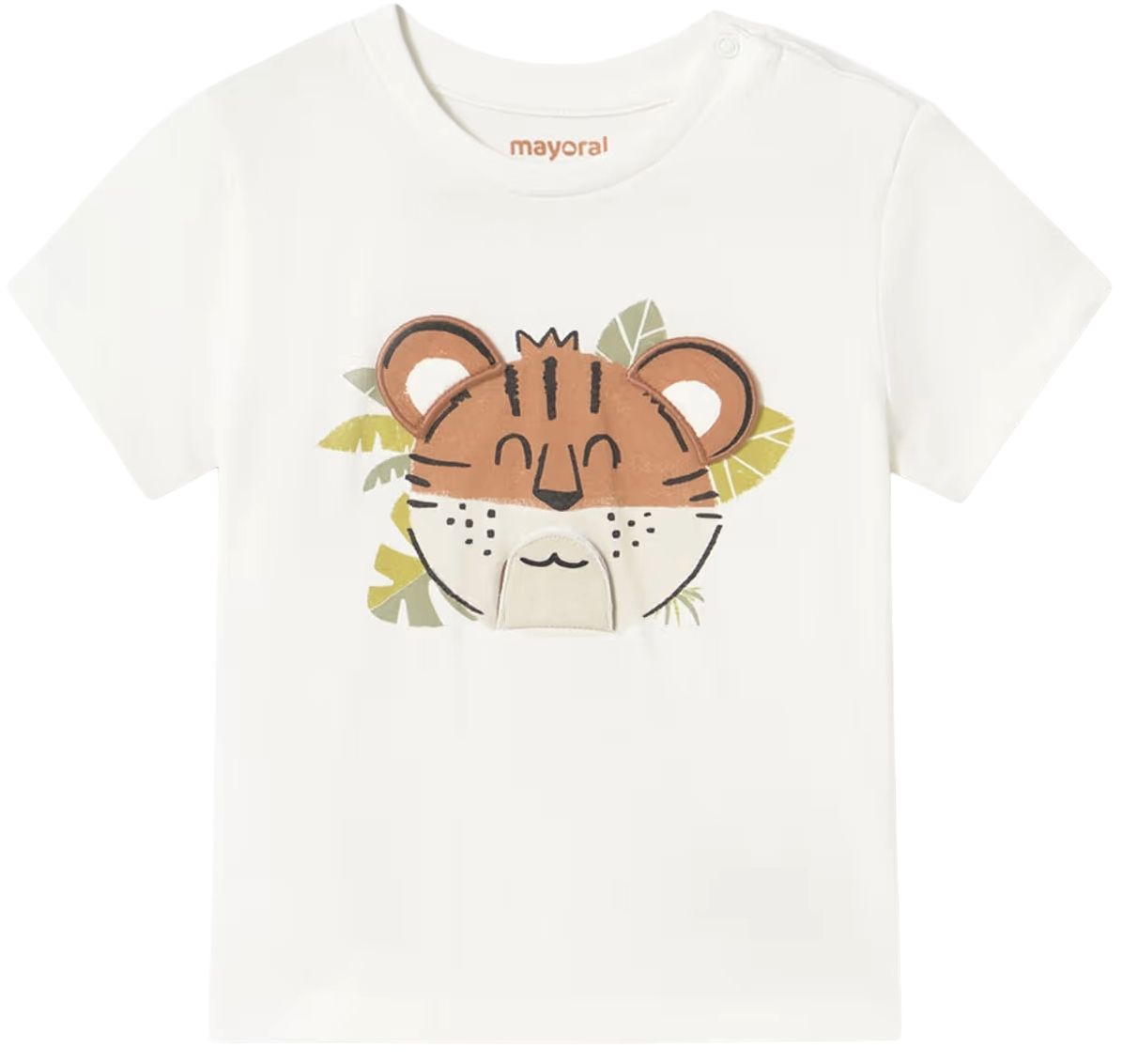 Tricou cu mânecă scurtă Mayoral - Smântână, tigru play, 6 luni