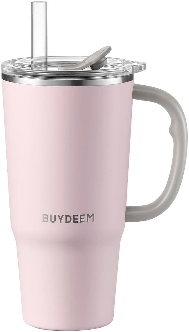Cană termică cu păi BUYDEEM - Piglet Pink, 700 ml