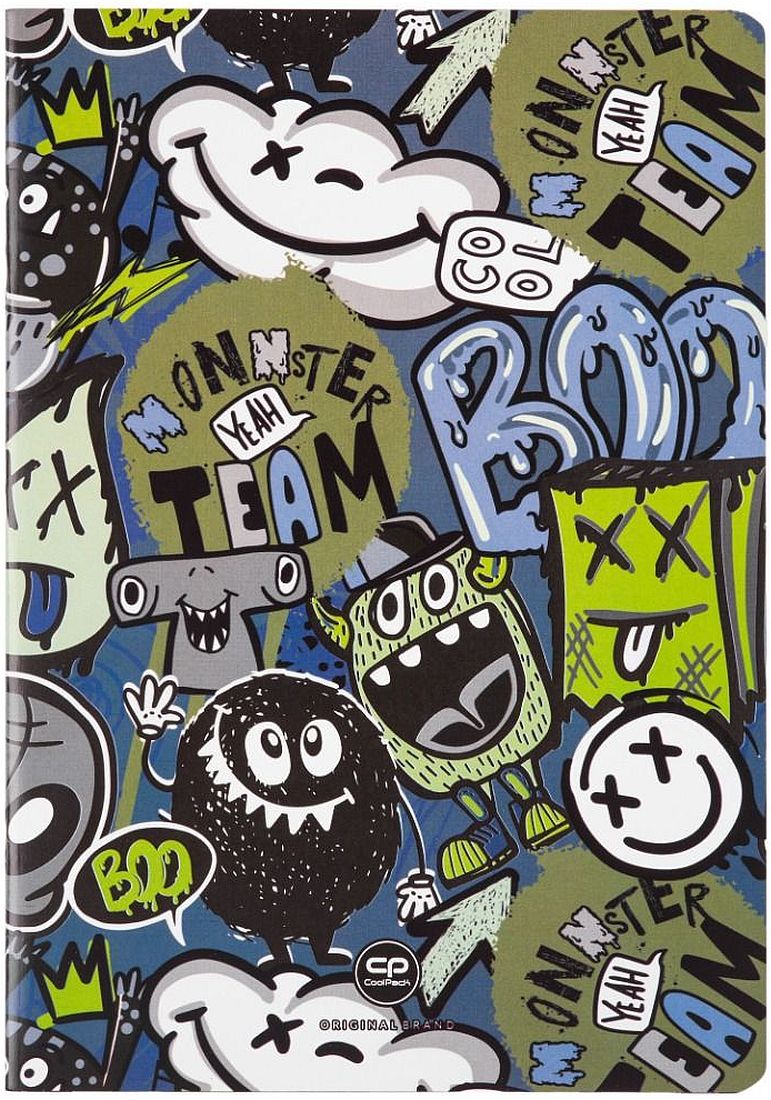 Caiet Cool Pack Monster Team - A5, 32 de coli, rânduri înguste colorate