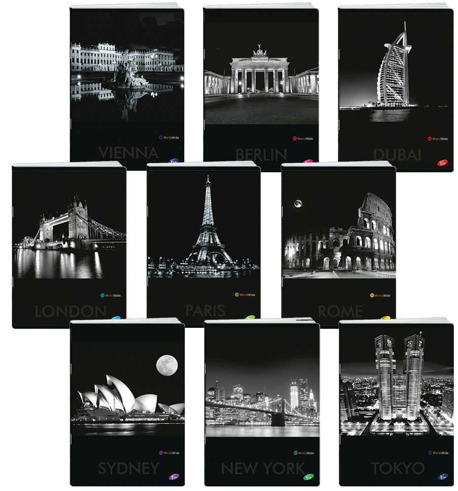 Caiet Elisa - Cities by Night, A4, 62 de coli, rânduri late, sortiment