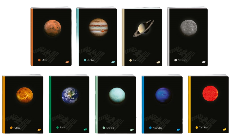 Caiet Elisa - Planets, A5, 62 file, rânduri largi, sortiment