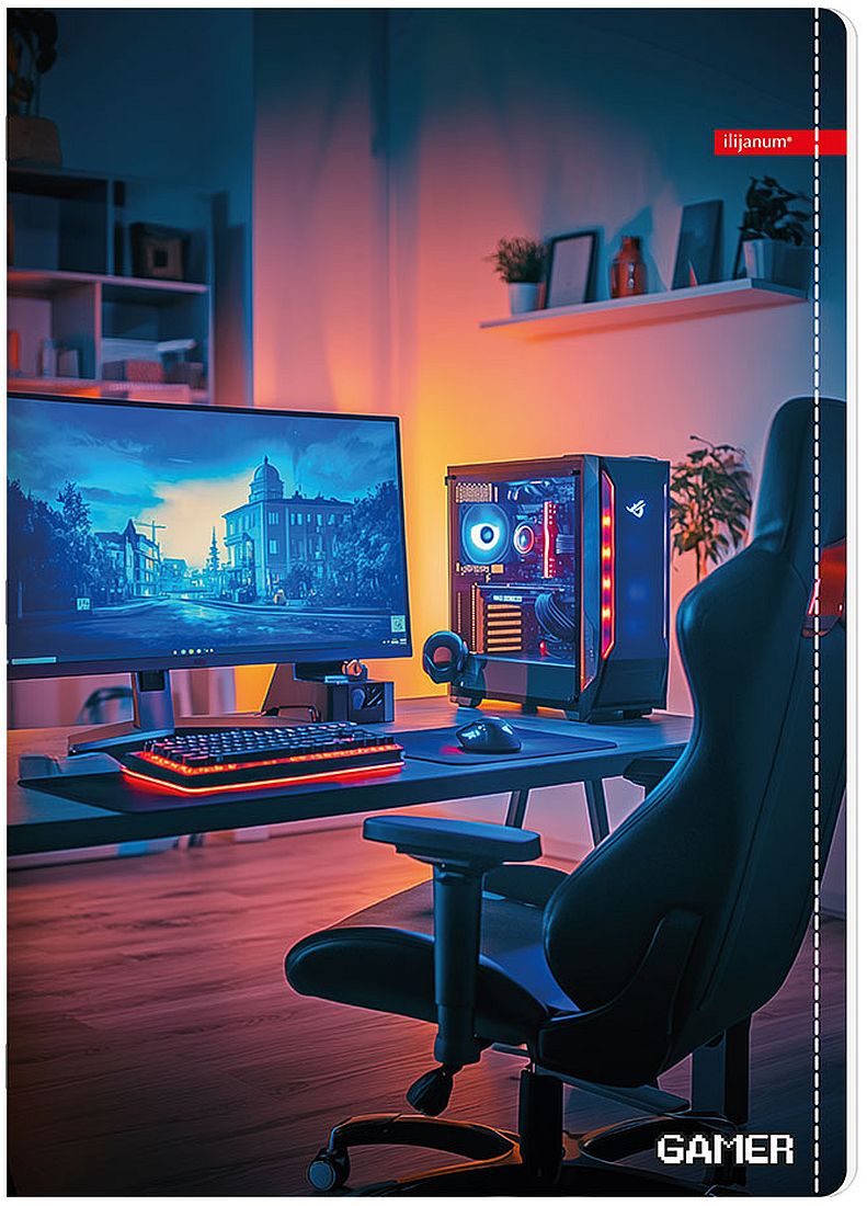 Caiet Ilijanum Gamer - A5, 60 coli, rânduri largi, sortiment