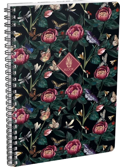 Caiet cu spiră  Lizzy Card Xrcise Look - Peonies, A4,pătrate mici